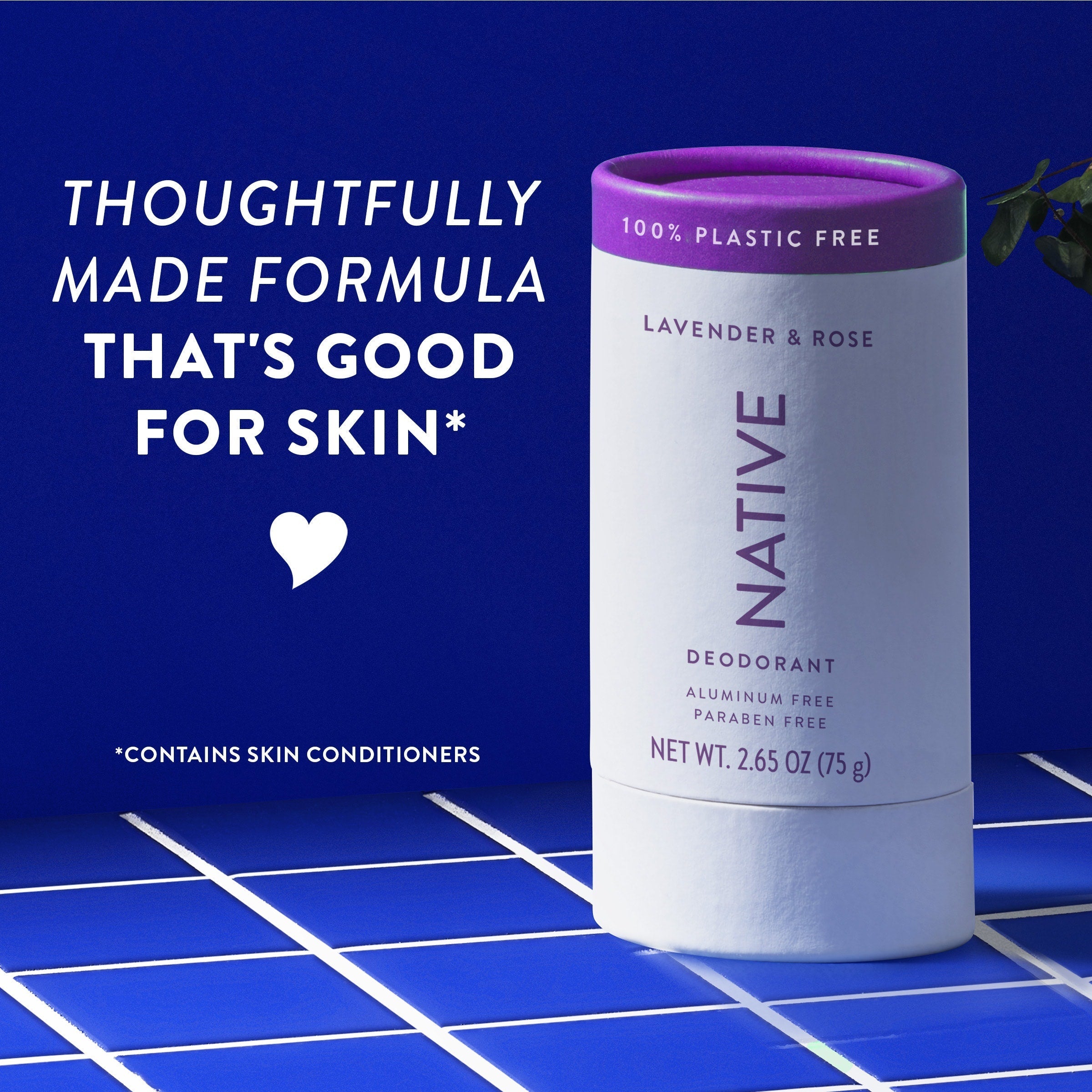 Lavender and Rose Plastic Free Deodorant Stick Classic 2.65oz Care Collection